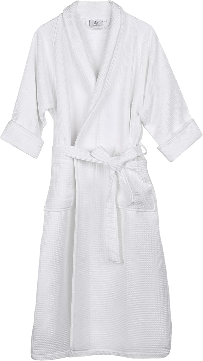 Superior Waffle Weave Cotton Unisex Bathrobe with Belt, Soft and Absorbent Robe for Men and Women Bath Essentials Robes