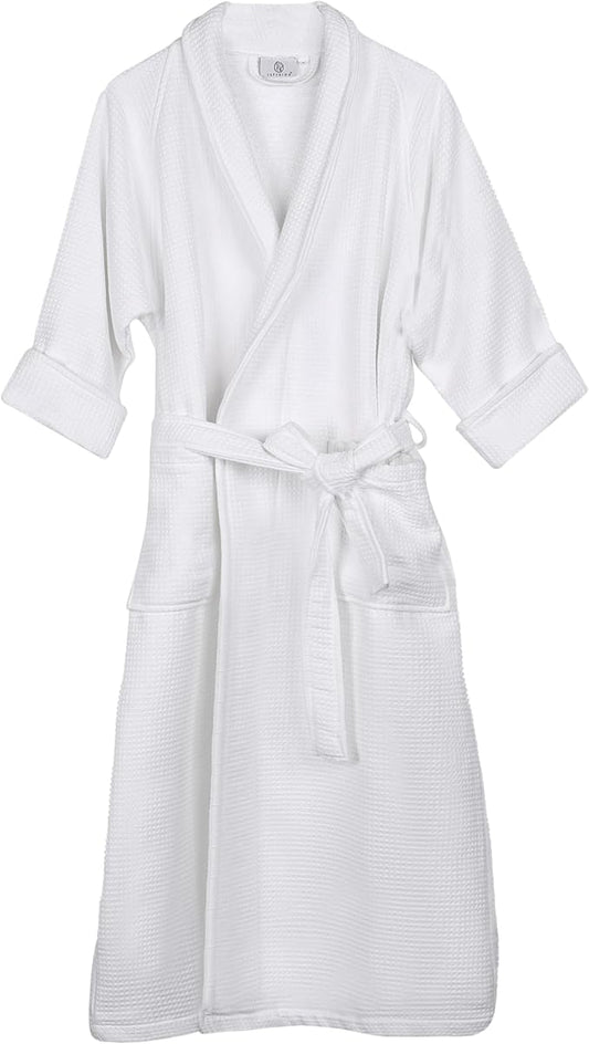 Superior Waffle Weave Cotton Unisex Bathrobe with Belt, Soft and Absorbent Robe for Men and Women Bath Essentials Robes