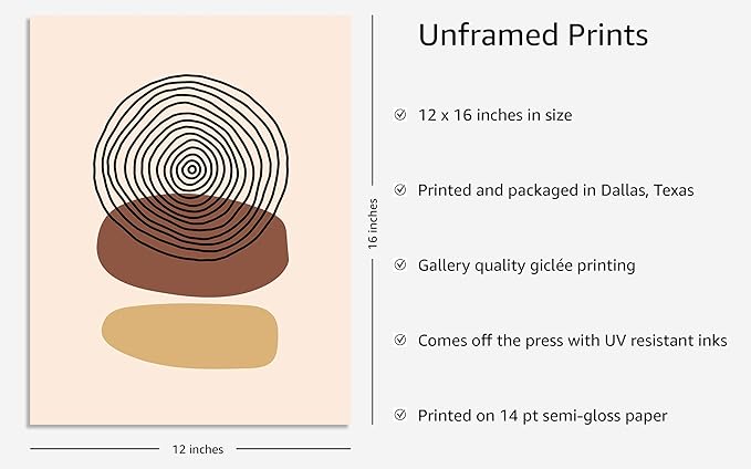 Y2K BOO Boho Abstract UNFRAMED Wall Art Minimalist Stacked Stones Circles Earth Tones Terracotta Mid Century Modern 12x16 Inch Heavyweight Paper Zen Studio Decor