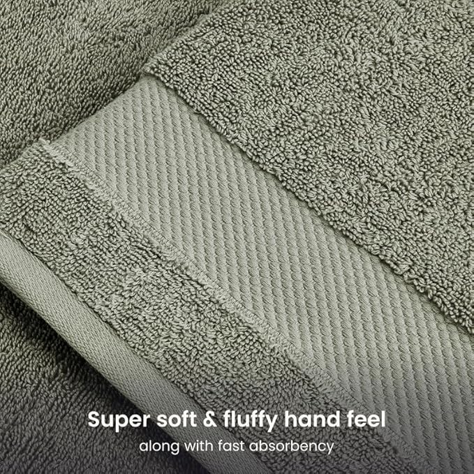 BIOWEAVES 100% Organic Cotton 700 GSM Plush Luxury Bath Towels for Bathroom 30" x 58" GOTS Certified - Sage, Pack of 2