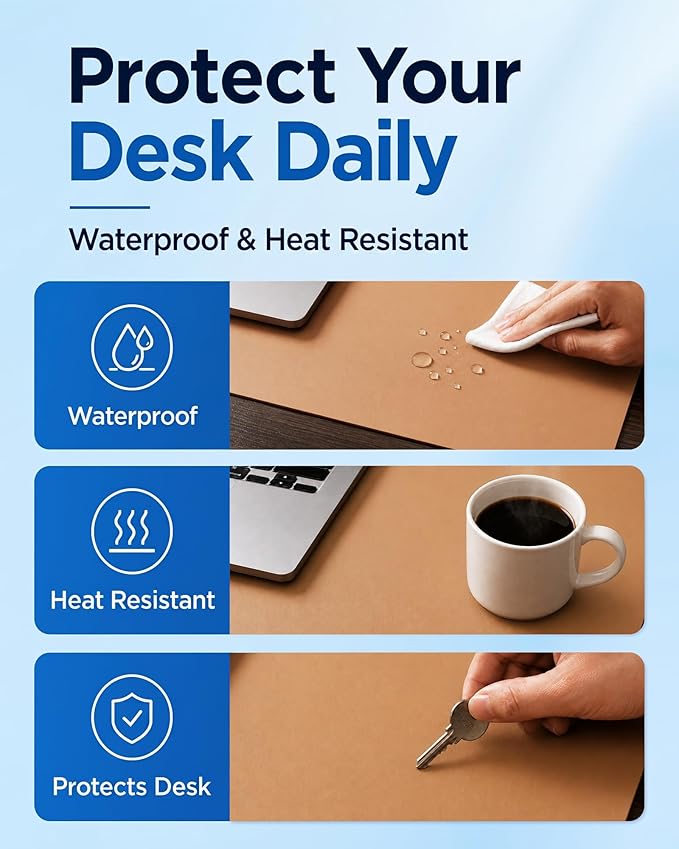 Aothia Cork Desk Mat - Dual-Sided XL PU Leather Desk Pad & Full Desk Protector, Large Waterproof Desktop Mat for Office & Gaming (47" x 23.6", Apricot)