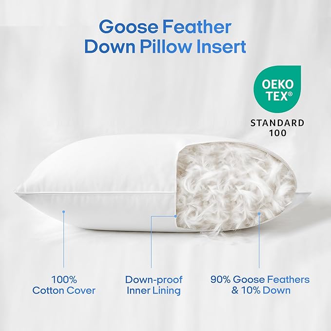 puredown® Cooling Goose Feather Down Pillow, Set of 1, King Size Bed Pillow Insert with Soft Cooling Pillowcase for Cool Sleep