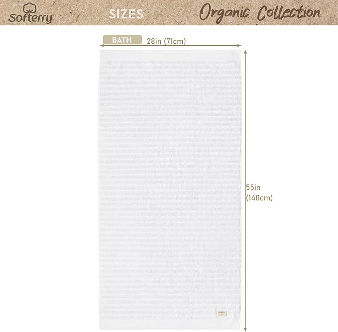 Softerry Pure Organic Cotton Bath Towel Set - 100% Soft Cotton - Extra Absorbent and Durable - 500 GSM Quick Dry - Luxury Hotel & Spa Quality - Fade Resistant - (White, Set of 2 Bath)