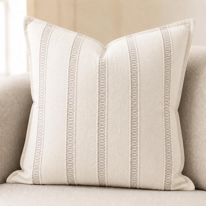SanVia Cotton Throw Pillow Covers 20x20 – Handwoven Jacquard Texture, Fade-Resistant, No Pilling – Hidden Zipper, Decorative Cushion Cover for Sofa, Couch, Bed – Insert Not Included (Farmhouse, Grey)