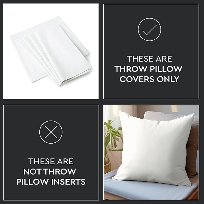 Encasa XO Throw Pillow Covers 22x22 in Set of 2 White | No Inserts | Cotton Pillow Covers for Living Room, Bed, Sofa, Couch | Decorative Cushion Covers with Improved Zipper