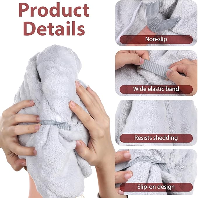2 Pack Microfiber Hair Towel Wrap for Women, Hair Towel Wrap Super Absorbent Quick Dry Turban for Curly Straight Long Short Thick Wet (27.6" x 9.4")