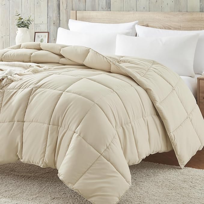 Homelike Moment Comforter King Size - Beige Duvet Insert Down Alternative Bed King Comforter, Lightweight Bedding Comforters Quilted Soft All Season Beige
