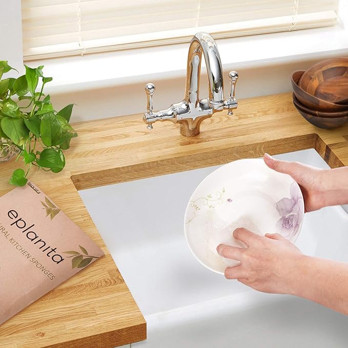 eplanita Natural Dishwashing Sponges (Pack of 6), Kitchen Eco Scrub Scourer, Natural Loofah Plant, Biodegradable and Zero Waste