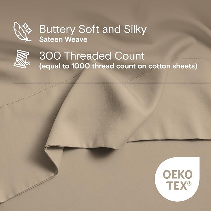DOZ Sheet Set, 100% Viscose derived from Bamboo, Organically Grown, Buttery Soft, Cooling Sheets, High GSM, Deep Pockets - 2 Piece - 1 Pillowcase 1 Fitted Sheet (Dune, Twin)