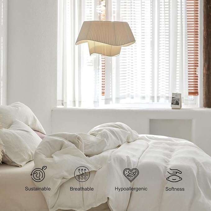 TOSMO Linen Duvet Cover Set, 100% French Flax Natural Linen Bedding 3pcs Set, Soft Breathable for Hot Sleepers 1 Duvet Cover and 2 Pillowcases (Off White, Queen)
