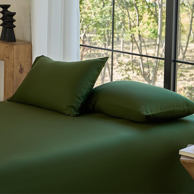 DOZ by SIJO Pillowcase Set, 100% Viscose derived from Organically Grown Bamboo, Buttery Soft, Silky, Breathable, Cooling, Oeko-TEX, High GSM, 2-Pack, Envelope Closure (King, Forest)