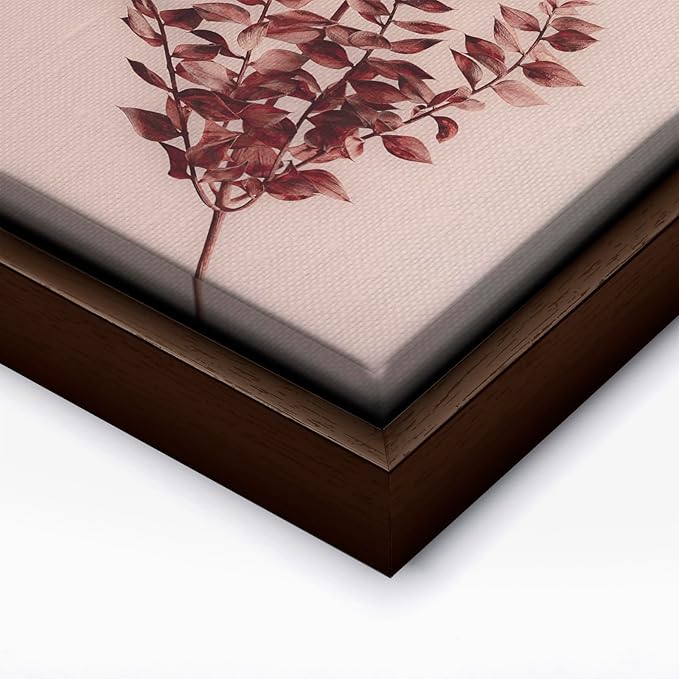 Monem Art Dried Red Botanical Branch Print - Minimalist Boho Nature Poster - Wall Decor for Living Room, Bedroom or Office - 8x10 Brown Framed CANVAS Wall Art by Mareike Bohmer