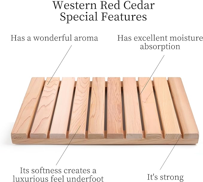 bingaai Cedar Wood Shower Mat, Cedar Wooden Bath Mats, Small Wood Bath Mat 20 x 13 in, Shower Stall Mat Non-Slip for Bathroom Bathtub Spa Sauna Garden Home, Wooden Floor Mat for Indoor and Outdoor