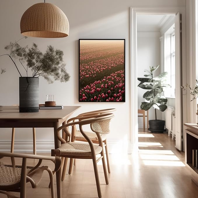 Monem Art Golden Tulip Field Sunset Photography Print - Romantic Spring Landscape Art Poster - Wall Decor for Living Room, Bedroom or Office - 8x10 Unframed Wall Art by Mareike Bohmer