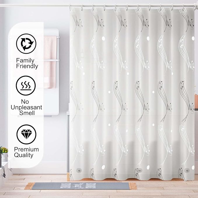 TIKABC Shower Curtain Liner, 4G PEVA Shower Liner, Plastic Waterproof Shower Curtains, 72x72 inch with Grommet Holes 3 Magnetic Weights