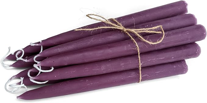100% Pure Beeswax Taper Candles - All-Natural Handmade Decorative & Dipped Smokeless Unscented Candles for Christmas, Advent, and Hanukkah, Purple Cosmos, 8.5 Inches, 12 Candle Set, by BeeTheLight