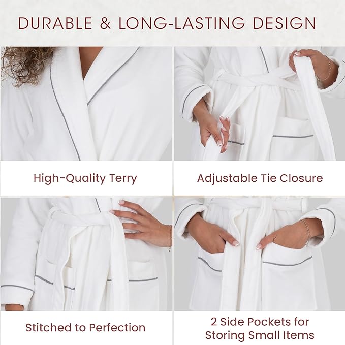 Be Relax Bathrobe for Women - Full Length Terry Cotton Robe with Shawl Collar and Hood, Warm and Cozy Robe with Belt & Pocket