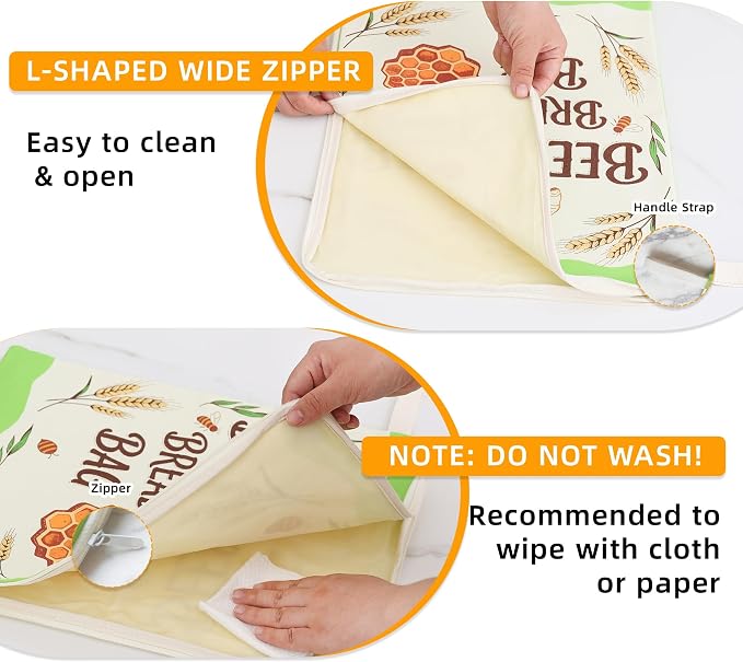 L-Shaped Zipper Beeswax Sourdough Reusable Bread Bags for Homemade, 17×13" | 2 Pack, XL, Organic Linen Cotton Loaves Storage Cloth Bags, Keep Fresh Longer & Freezer Safe