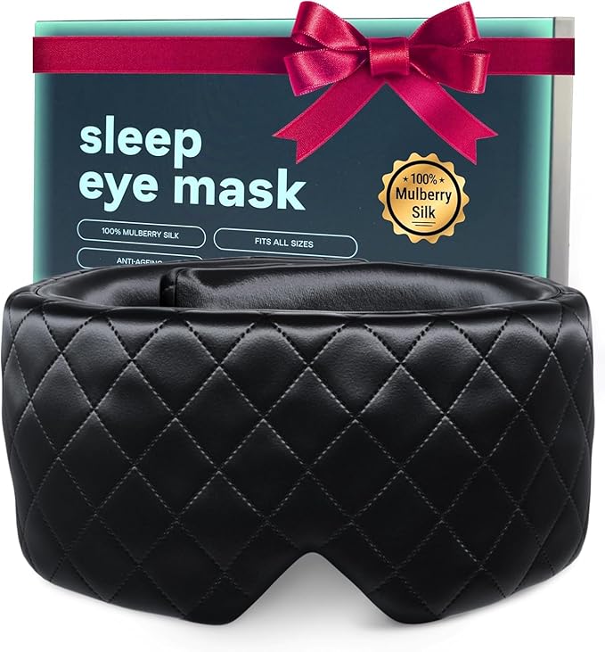 100% Mulberry Silk Sleep Mask – Total Blackout Eye Mask for Sleeping, Adjustable No-Snag Velcro Strap, Lightweight & Gentle on Skin & Hair, Travel-Ready – Mothers Day Gift for Mom & Wife