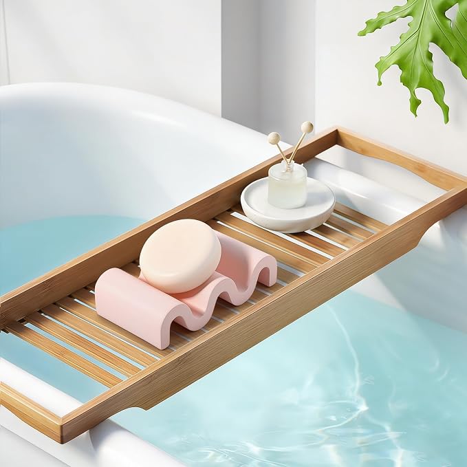 Diatomite Soap Dish Quick Drying Bar Soap Holder Draining Soap Saver Rack Wave Pattern Sponge Tray for Bathroom Sink, Shower, Kitchen, Pink