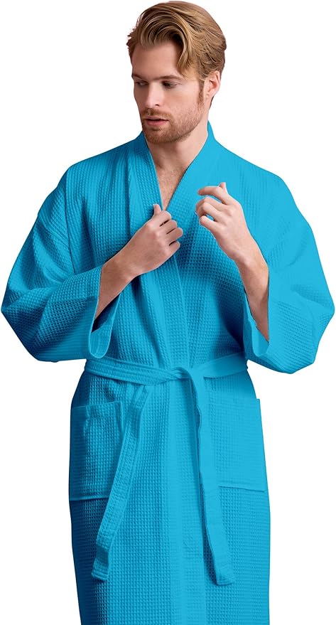 Soft Touch Linen Men's Cotton Waffle Bathrobe, Luxurious & Lightweight, Comfortable & Absorbent, Softness, Fast Dry,