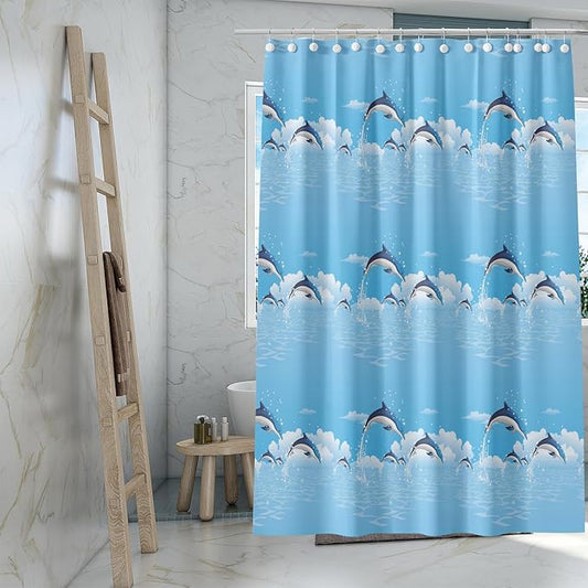 TIKABC Shower Curtain Liner, 4G PEVA Blue Dolphin Shower Liner, Plastic Waterproof Shower Curtains, 72x72 inch with Grommet Holes 3 Magnetic Weights