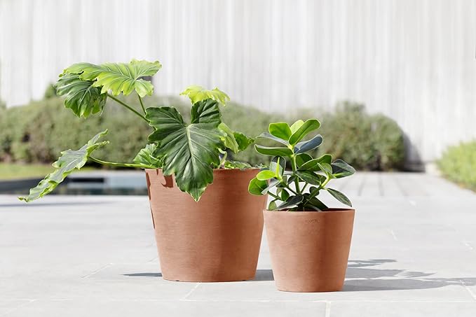 Ecopots Amsterdam Durable Modern Round Indoor/Outdoor Recycled-Based Composite Flower Pot Planter w/Water Reservoir, Terracotta Color, 12"