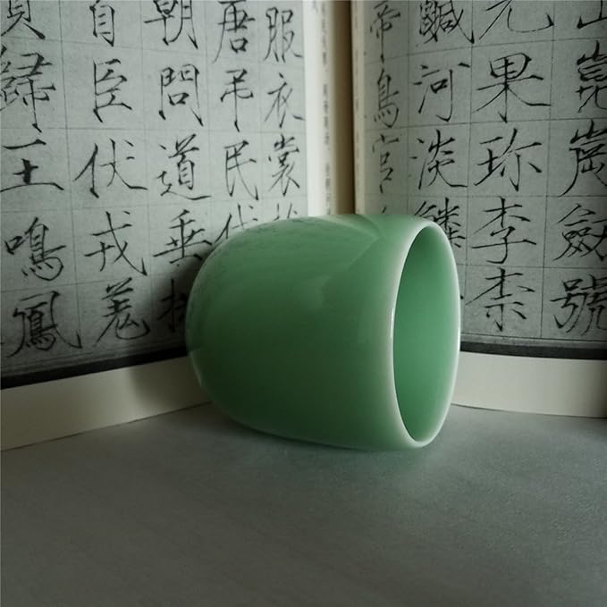 Handmade Celadon Ceramic 5oz Teacups Japanese Style Coffee Cup Porcelain Mugs for Tea and Beer(1, Green)