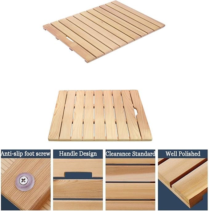 Bamboo Bath Mat,Natural Wooden Shower Mat,for Bathroom Showers,Bathtubs,Non-Slip Shower Floor Mat with Slatted Design for Indoor and Outdoor,Durable and Customizable,60x110cm/24x43in