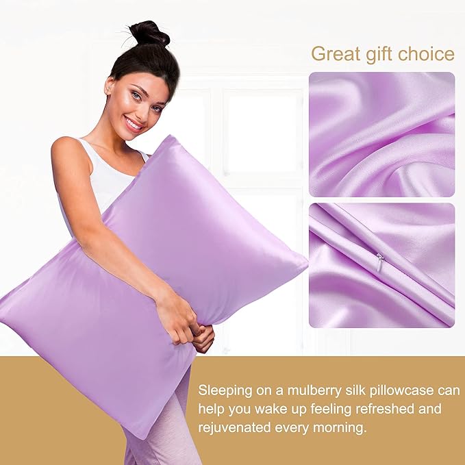 uxcell 1 Pack 100% Charmeuse Pure Silk Pillowcase for Hair and Skin, 350TC 19 Momme Soft Breathable Pillow Case with Hidden Zipper, Light Purple Queen(20x30inch)