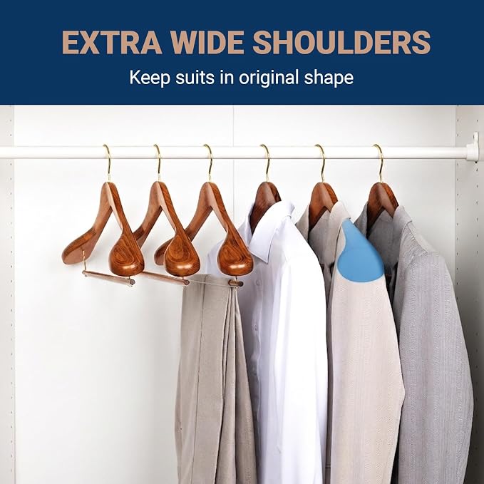 Amber Home 6 Pack Wide Shoulder Vintage Wooden Suit Hangers, Antique Wood Coat Hangers with Non Slip Pants Bar, Clothes Hangers for Jackets, Sweaters, Pants & Heavy Clothes (Vintage)