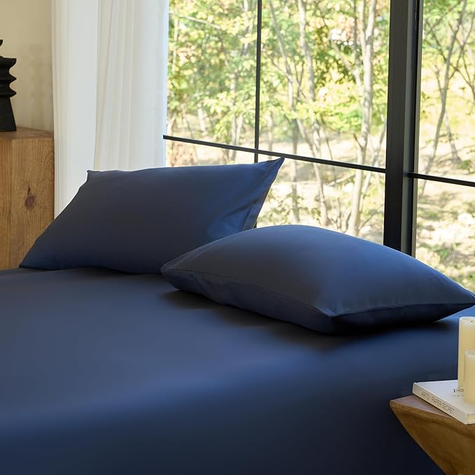 DOZ by SIJO Pillowcase Set, 100% Viscose derived from Organically Grown Bamboo, Buttery Soft, Silky, Breathable, Cooling, Oeko-TEX, High GSM, 2-Pack, Envelope Closure (King, Sapphire)