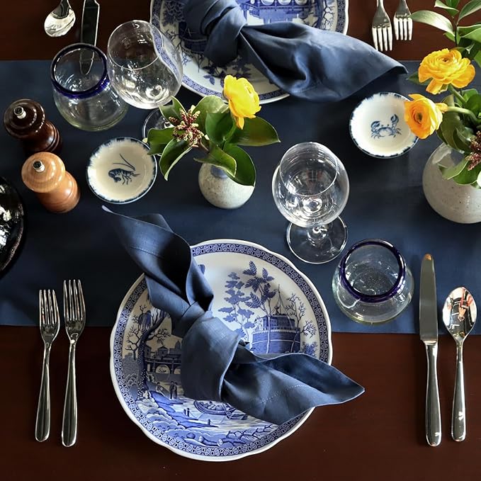 Huddleson Navy Blue Linen Napkin 20x20 (Set of Four) Luxury Italian Linen Napkin Sewn in US