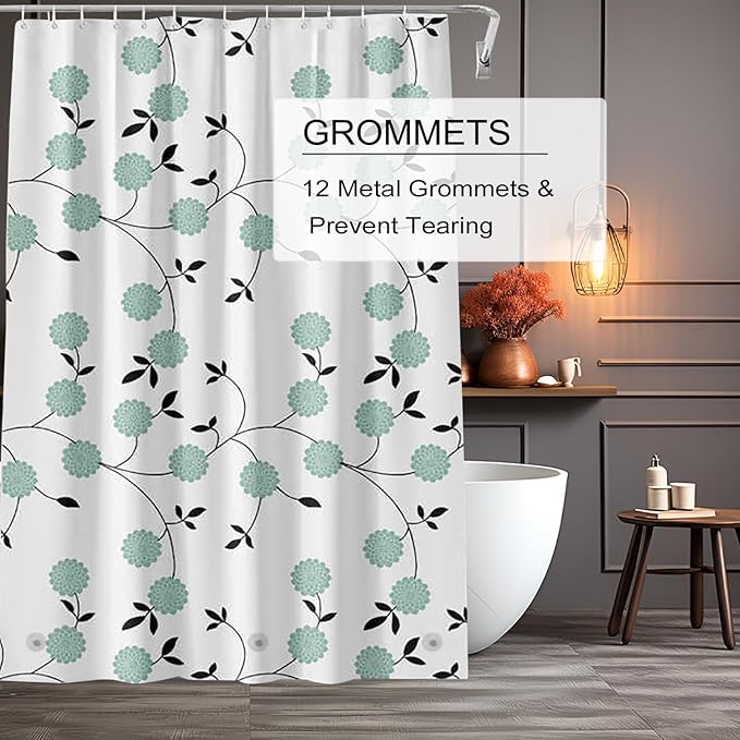 TIKABC Shower Curtain Liner, 4G PEVA Shower Liner, Plastic Waterproof Shower Curtains, 72x72 inch with Grommet Holes 3 Magnetic Weights