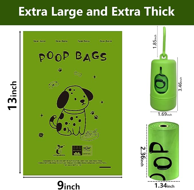 Biodegradable Dog Poop Bags, 450 Bags with Free Dispenser | ASTM D6400 & EN 13432 Compliant BPI Certified Poop Bags for Dogs, Unscented, Large, Earth Friendly Leakproof, Easy to Open