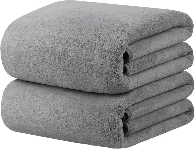 JML Extra Large Bath Sheet Towels Set of 2, 40"x80"- 350GSM Fleece Microfiber Body Towel Set for Adult - Super Soft Absorbent, Lint Free BathSheet for Sauna Yoga Hotel Shower Pool, Grey