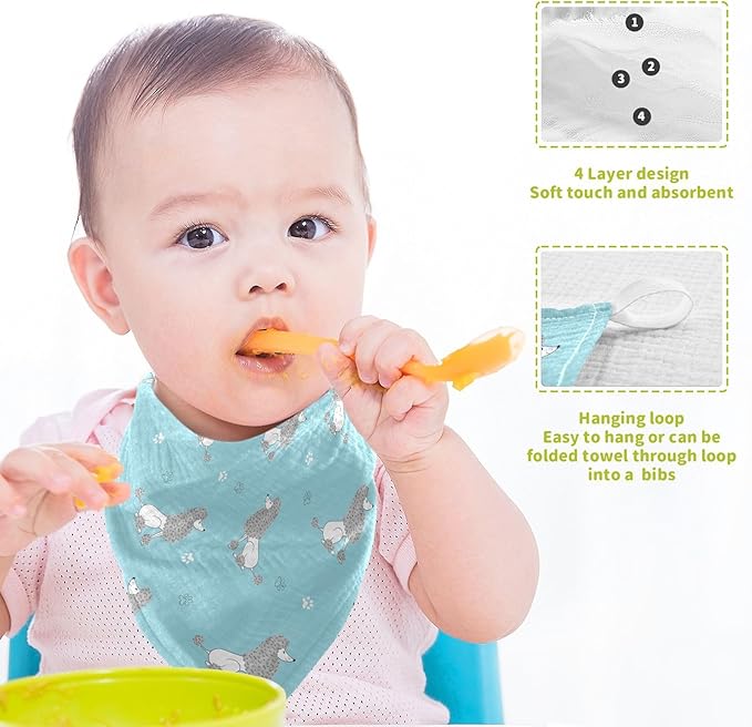 Baby Cute Poodles Dog Msulin Washcloths Newborn Face Towel - Baby Muslin Burp Cloths 5 Pack Soft Absorbent Natural Cotton Wash Towel 11.8"X11.8" Baby Bath Towels Wipes