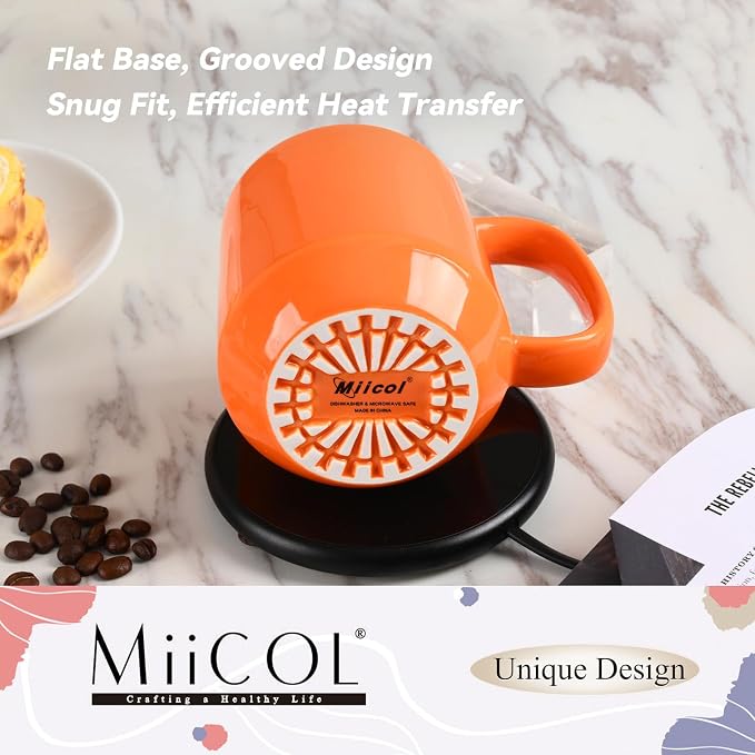 Miicol Ceramic Coffee Mug, 16 oz Large Coffee Cup, Tea Mug with Handle, Flat Bottom Mug for Men, Women, Office, Microwave and Dishwasher Safe, Multi-Color, Sun Orange