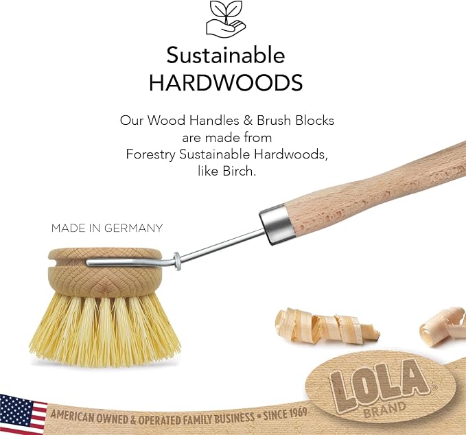 LOLA -The Original - Tampico Vegetable & Dish Brush, 72 Pack, Sustainable Wood Ergonomic Handle w/Tampico Fiber Bristles