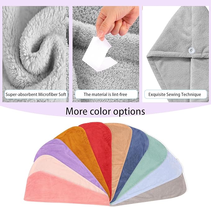 Microfiber Hair Drying Towel Wrap for Women, Hair Turbans Towel for Wet Hair,turbie Twist Hair Towels(The Color of the Picture is for Reference only) (Gray,Light Green)