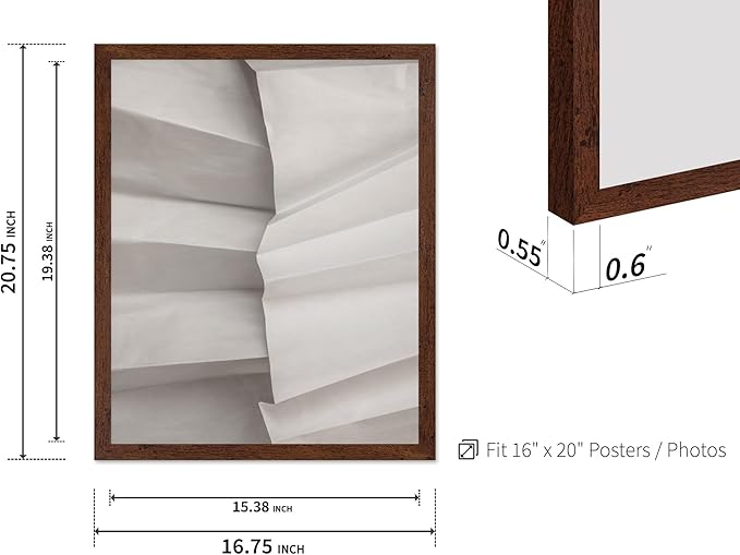 Monem Art Minimalist Folded Paper Texture Print - Neutral Abstract Modern Art Poster - Wall Decor for Living Room, Bedroom or Office - 16x20 Brown Framed Wall Art by Mareike Bohmer