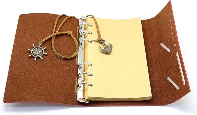 EvZ 7-Inch Refillable A6 Binder Notebook - Premium Vegan Leather Personal Planner, Eco-Friendly Journal with 6-Ring Loose-Leaf System for Writing, Business, and Creative Sketches, Coffee