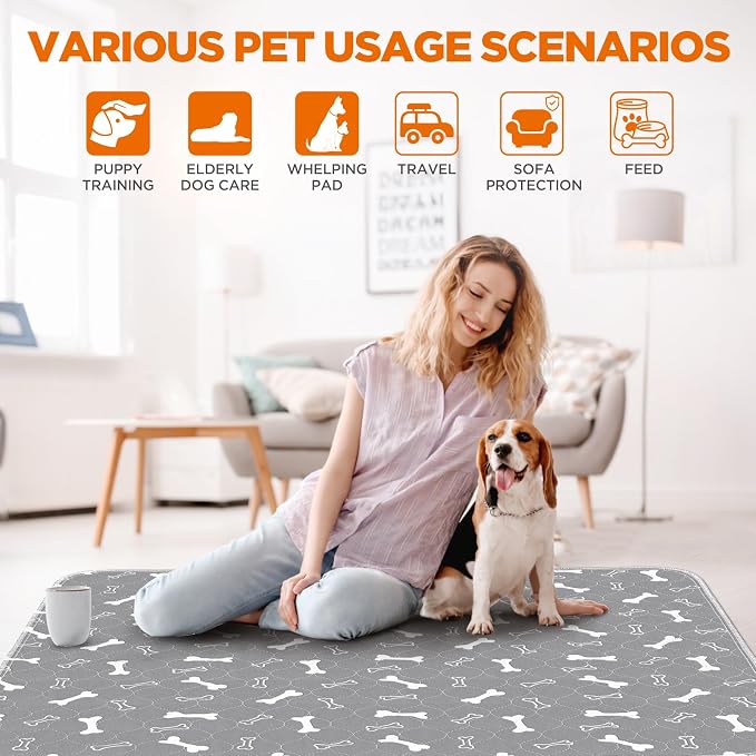Washable Pee Pads for Dogs,2 Pack 48"x60" Reusable Puppy Training Pads, Ultra-Absorbent and Leak-Proof Whelping Pads , Extra Large Potty Playpen Mat for Incontinence, Housebreak, Crate