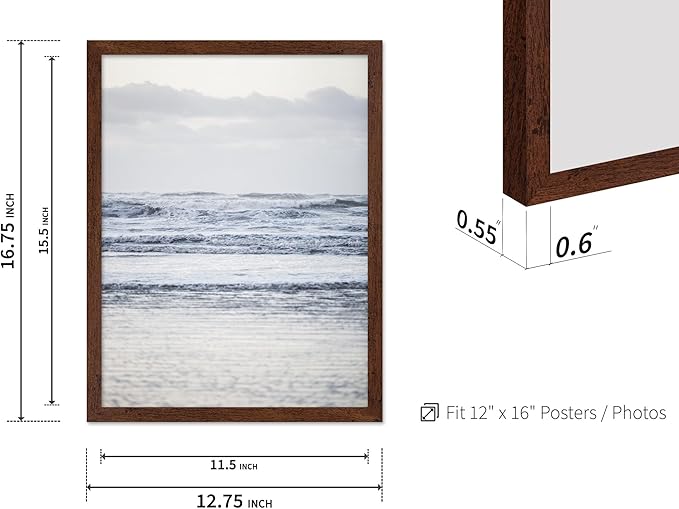 Monem Art Pastel Ocean Waves Seascape Photography Print - Minimalist Coastal Landscape Art Poster - Wall Decor for Living Room, Bedroom or Office - 12x16 Brown Framed Wall Art by Mareike Bohmer