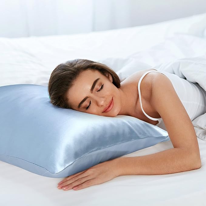 uxcell 1 Pack 100% Charmeuse Pure Silk Pillowcase for Hair and Skin, 350TC 19 Momme Soft Breathable Pillow Case with Hidden Zipper, Cyan Queen(20x30inch)