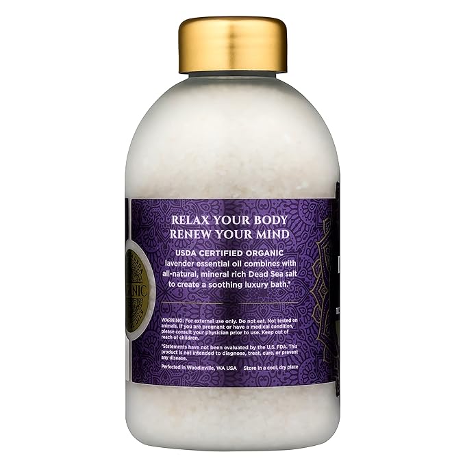 Bokek Bokek Organic Lavender Bath Salt, Dead Sea Salt Scented With Certified Organic Essential Oil, 20 Ounce Jar, White, Lavender, 20 ounces