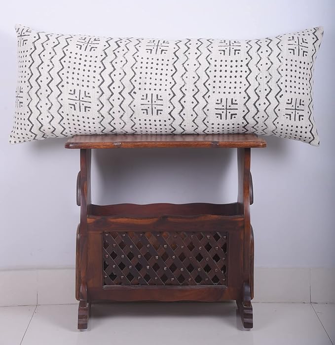 Trade Star 100% Cotton Throw Pillow Cover Authentic Mudcloth Cushion Cover Highly Durable Cushion Cover Large Body Indian Modern Living Room Decor for Bed (Ivory ALMA 14X36 INCHES)