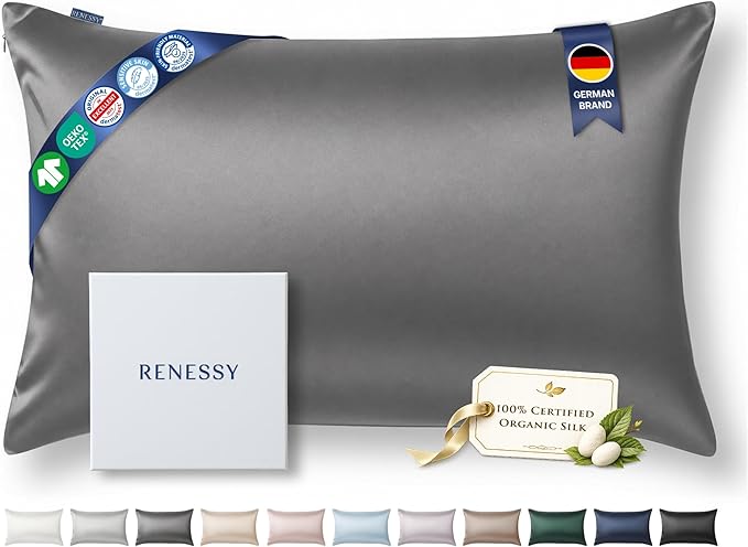 Premium Silk Pillowcase 100% Organic Mulberry Silk, 22 Momme, Grade 6A - Oeko-Tex Certified in Germany - Luxury for Hair & Skin, 1 Piece (Queen Size 20x30 Inches, Graphite Grey)