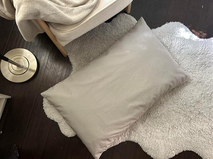 Natural Cotton Canvas Dog Bed – Raw Cotton Filled Pet Cushion Insert, Breathable Eco-Friendly Dog Mattress, Durable Washable Cover with Zipper (Gray, Large 48"x30"x5")