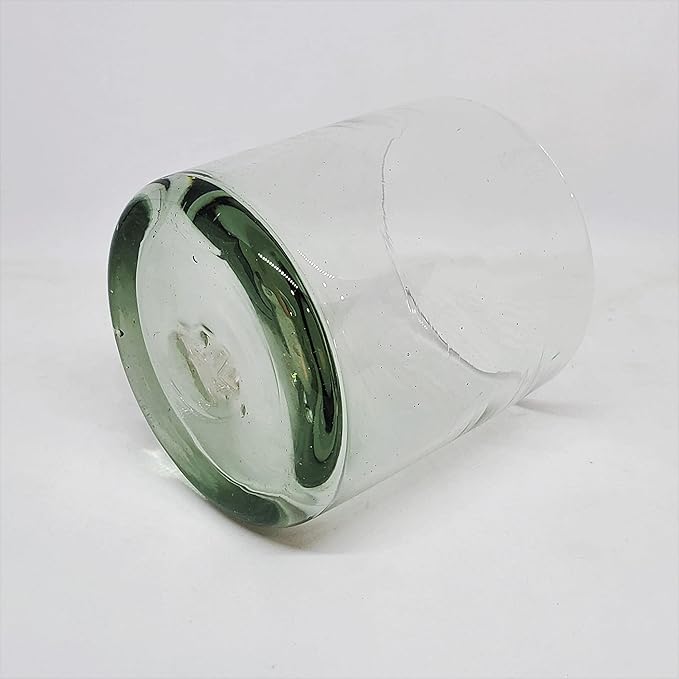 Clear Blown 8 oz DOF Rocks Glasses (set of 6) - Hand Blown Mexican Glassware Recycled Glass Drinking Glasses for Water, Juice, Margarita, Cocktails & Whiskey, Toxin Free
